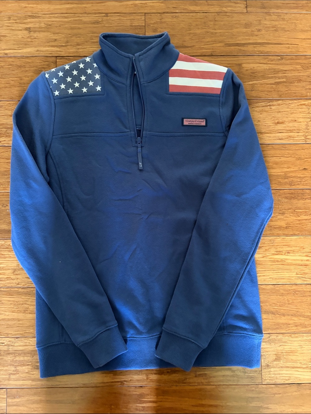Vineyard Vines Navy Quarter-Zip Pullover with American Flag Accents